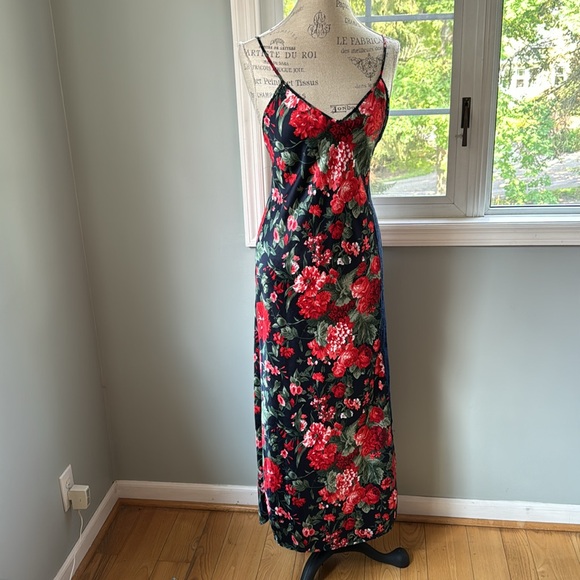 Valentino Intimo navey & red floral maxi slip dress & robe/duster EUC S/M - Picture 9 of 13